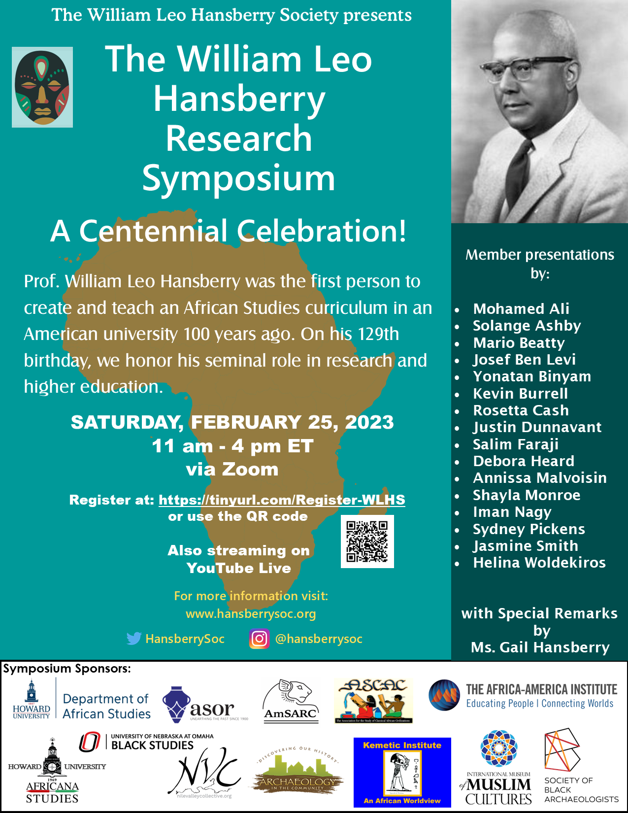 Image of William Leo Hansberry on flier for the William Leo Hansberry Society Research Symposium.